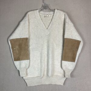 Samband Iceland Sweater Mens Medium White Vintage Wool Knit V Neck Pullover